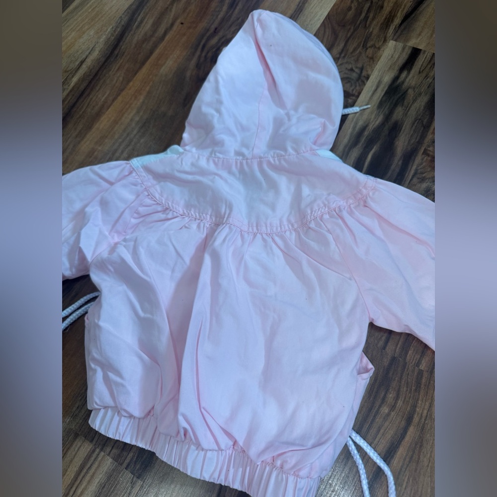 Vintage flower embroidered pink windbreaker with hood 2T - Picture 6 of 8